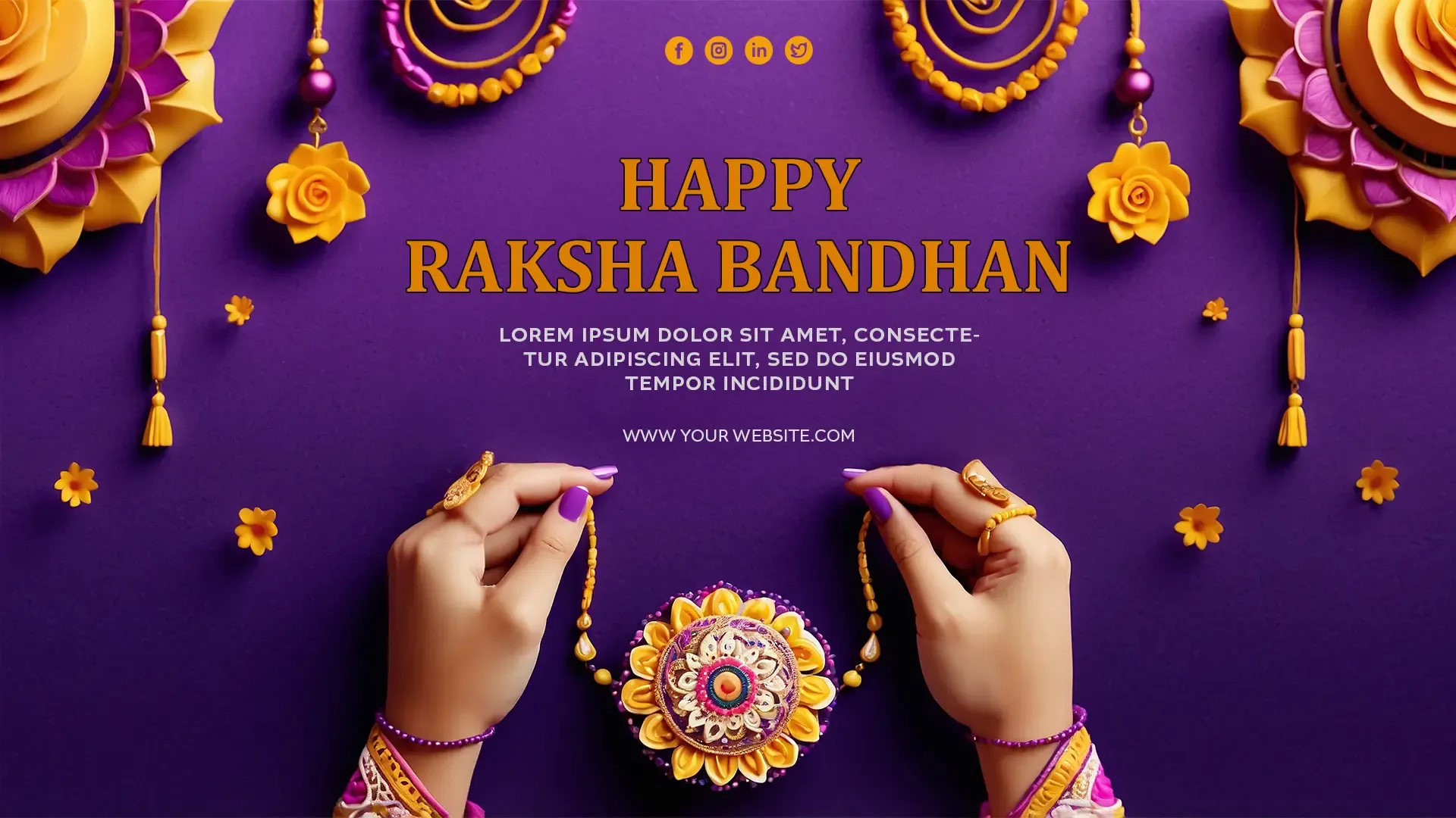 Beautiful Happy Raksha Bandhan with Floral Decorations Card image